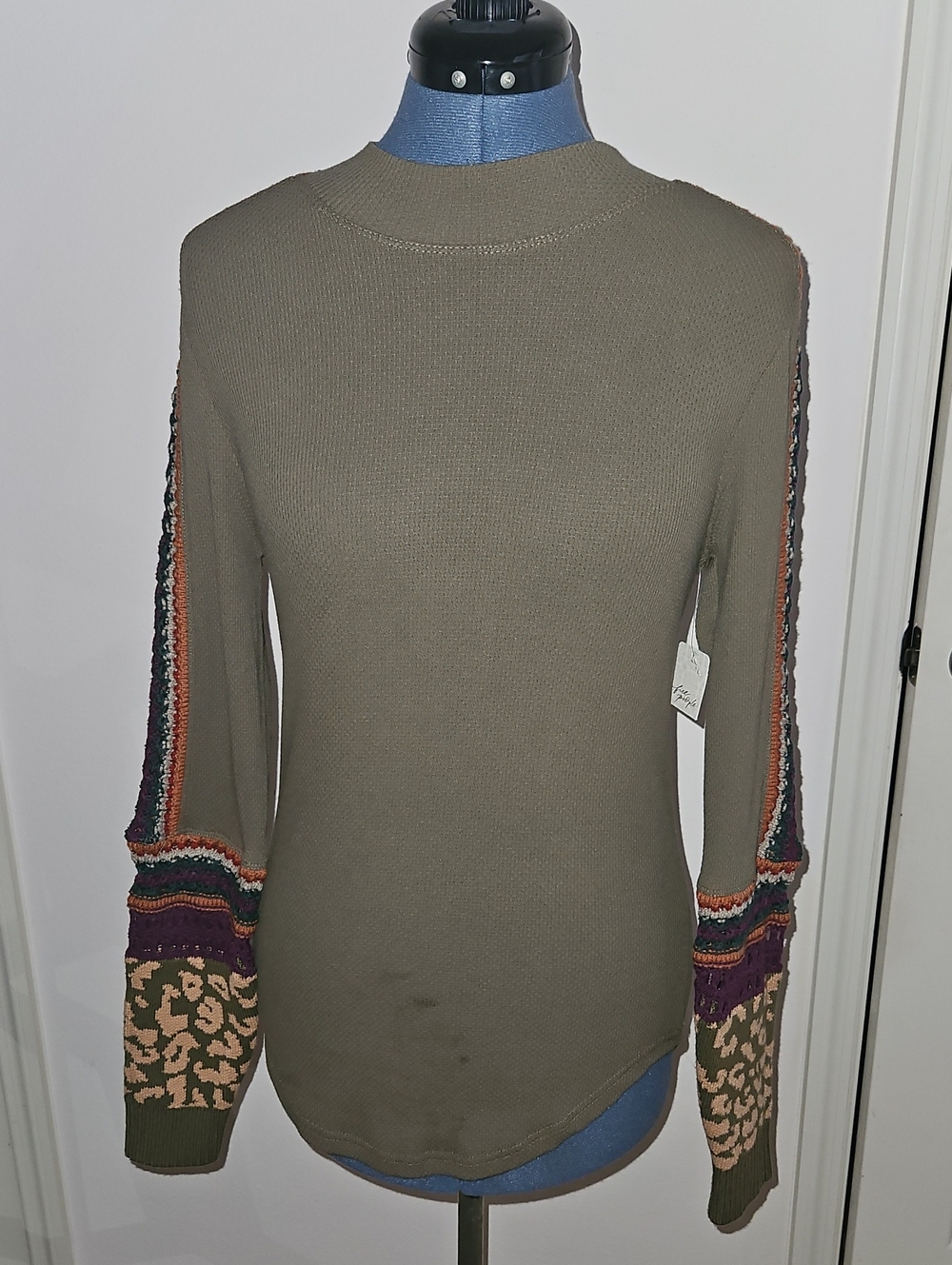 New Free People Switch It Up Boho Thermal Cuff Top Army Green Size Large